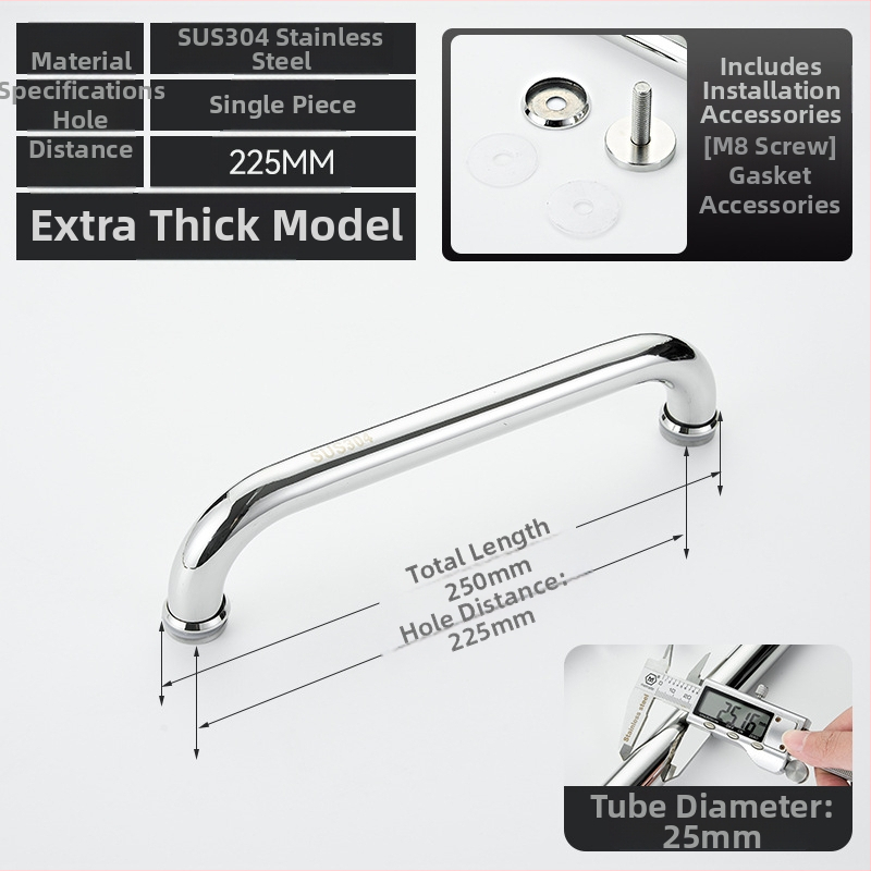 Vonios kambario rankena stiklo dušo durims – 304 nerūdijantis plienas, preciziškas poliravimas, tinka stumdomoms durims, modelis 200