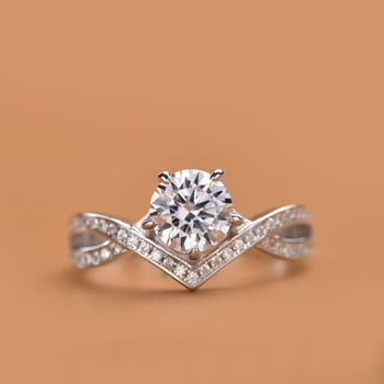 Prsten s kronom u dubokom V, S925 srebro pozlaćeno zlatom, Moissanit boje D, ženski vjenčani prsten, lagani luksuz