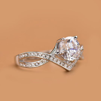 Prsten s kronom u dubokom V, S925 srebro pozlaćeno zlatom, Moissanit boje D, ženski vjenčani prsten, lagani luksuz