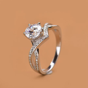 Prsten s kronom u dubokom V, S925 srebro pozlaćeno zlatom, Moissanit boje D, ženski vjenčani prsten, lagani luksuz