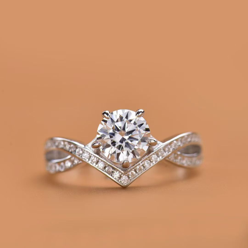 Prsten s kronom u dubokom V, S925 srebro pozlaćeno zlatom, Moissanit boje D, ženski vjenčani prsten, lagani luksuz