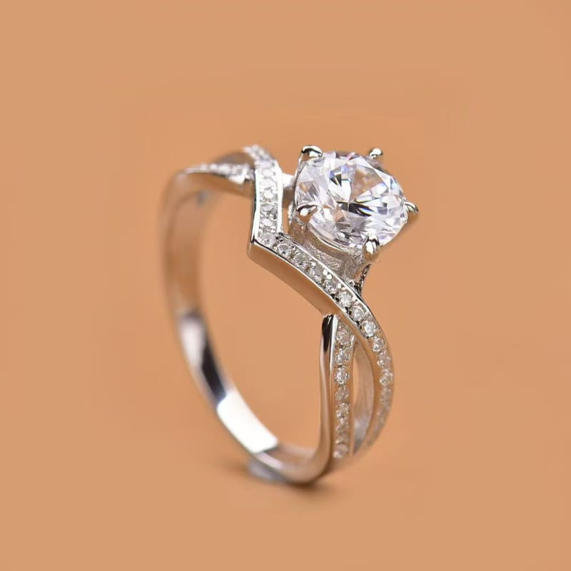 Prsten s kronom u dubokom V, S925 srebro pozlaćeno zlatom, Moissanit boje D, ženski vjenčani prsten, lagani luksuz