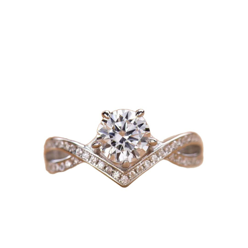 Prsten s kronom u dubokom V, S925 srebro pozlaćeno zlatom, Moissanit boje D, ženski vjenčani prsten, lagani luksuz