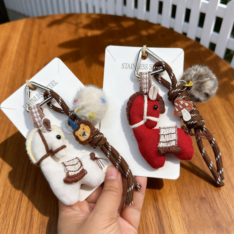 Κλειδοθήκη για τσάντες, χειροποίητο αλογάκι γεμιστό με βαμβάκι, κορεάτικου στυλ μπρελόκ για τσάντες, αξεσουάρ από μικτές ύλες