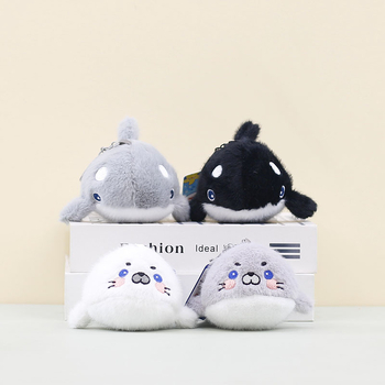 Orca, seal and shark plush pendant for bags – ultra-soft short-pile plush with PP cotton filling; customization available