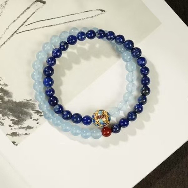 Narukvica od lapis lazuli, vintage stil, unisex, okrugle perle, ručno izrađeno