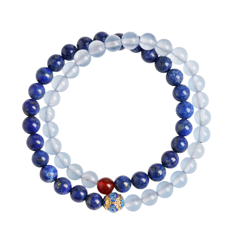 Narukvica od lapis lazuli, vintage stil, unisex, okrugle perle, ručno izrađeno