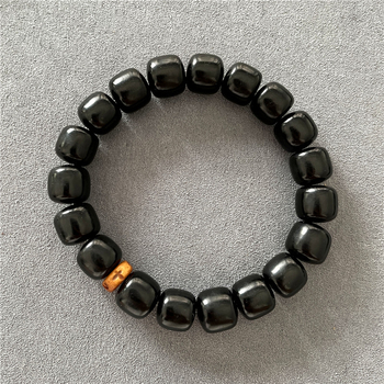 Crna yak rog narukvica, 10 mm perle, starinski stil, unisex nakit