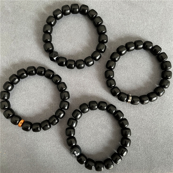 Crna yak rog narukvica, 10 mm perle, starinski stil, unisex nakit