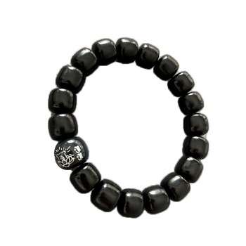 Crna yak rog narukvica, 10 mm perle, starinski stil, unisex nakit