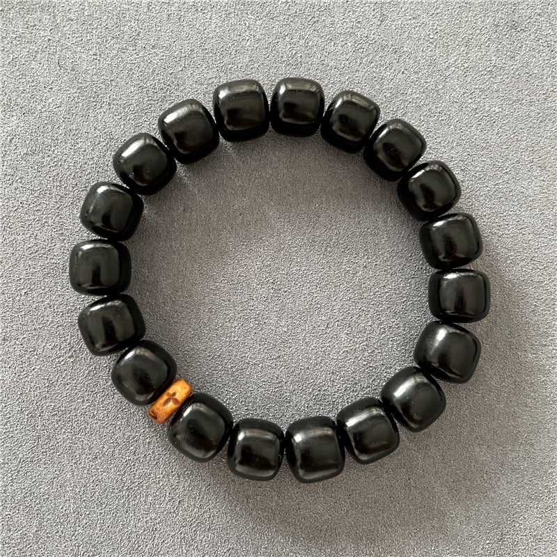 Crna yak rog narukvica, 10 mm perle, starinski stil, unisex nakit