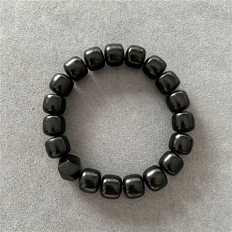 Crna yak rog narukvica, 10 mm perle, starinski stil, unisex nakit