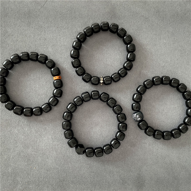 Crna yak rog narukvica, 10 mm perle, starinski stil, unisex nakit