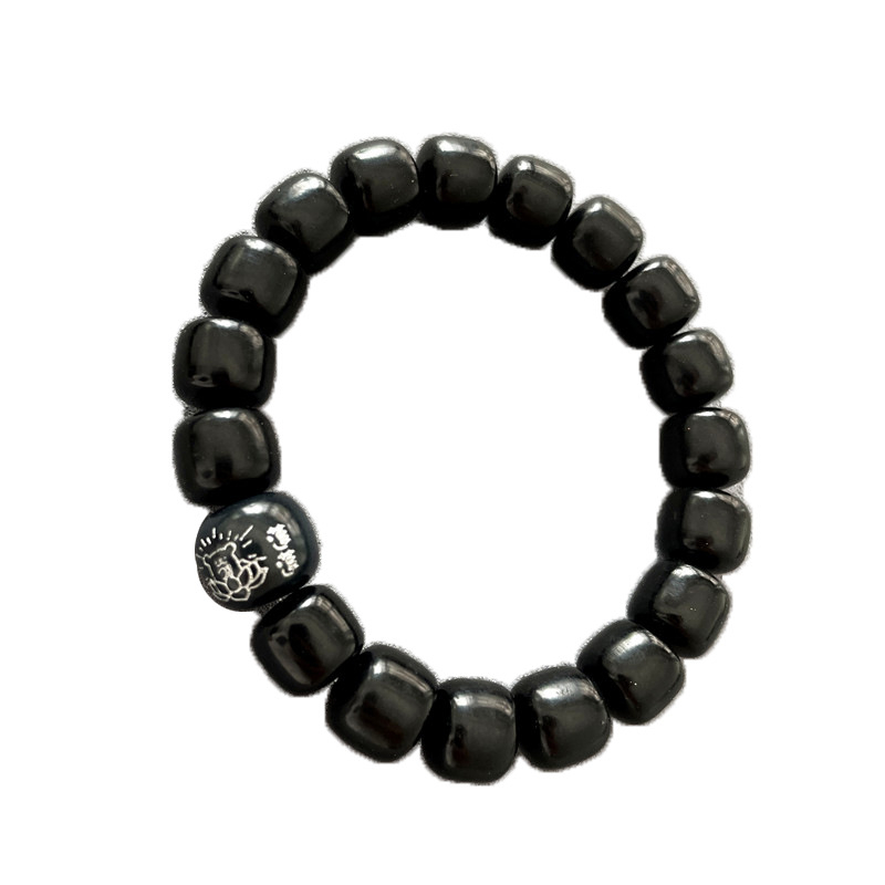 Crna yak rog narukvica, 10 mm perle, starinski stil, unisex nakit