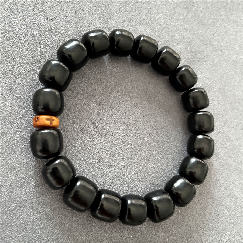 Crna yak rog narukvica, 10 mm perle, starinski stil, unisex nakit