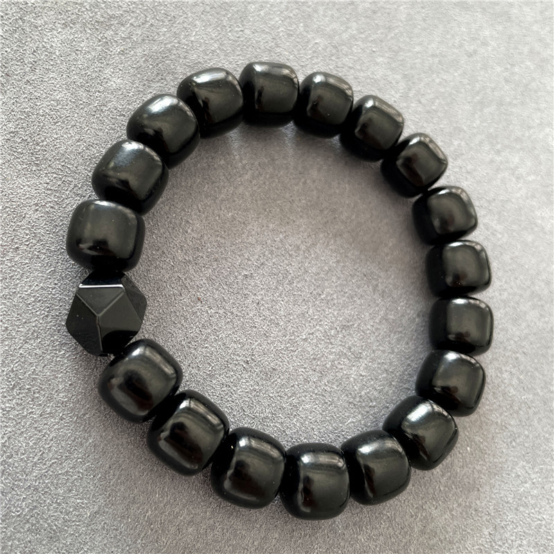 Crna yak rog narukvica, 10 mm perle, starinski stil, unisex nakit