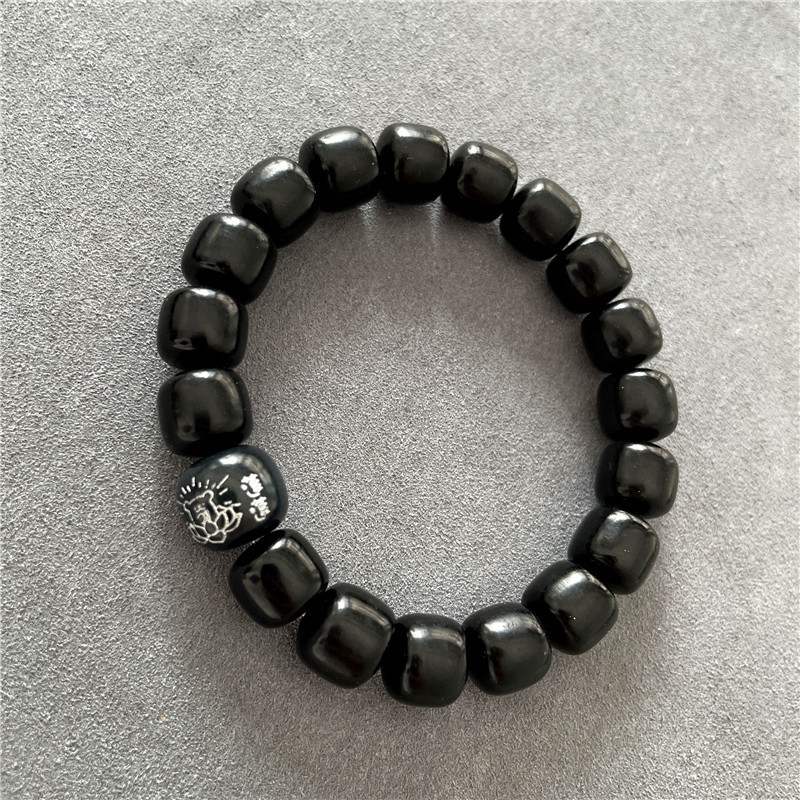 Crna yak rog narukvica, 10 mm perle, starinski stil, unisex nakit