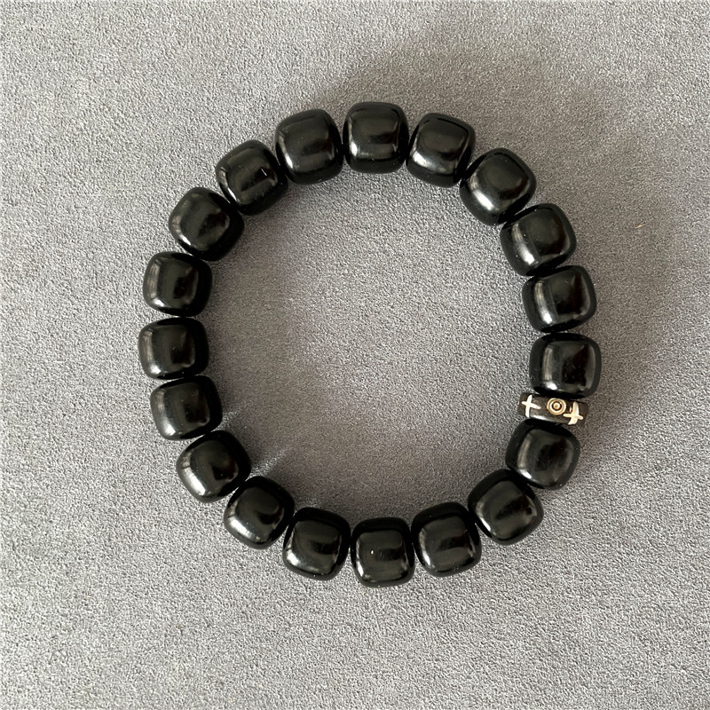 Crna yak rog narukvica, 10 mm perle, starinski stil, unisex nakit