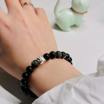 Narukvica od prirodnog obsidijana, dvostruko slojevita s kružnim perlama, ručna izrada, unisex, kineski stil, Whale Firefly Jewelry