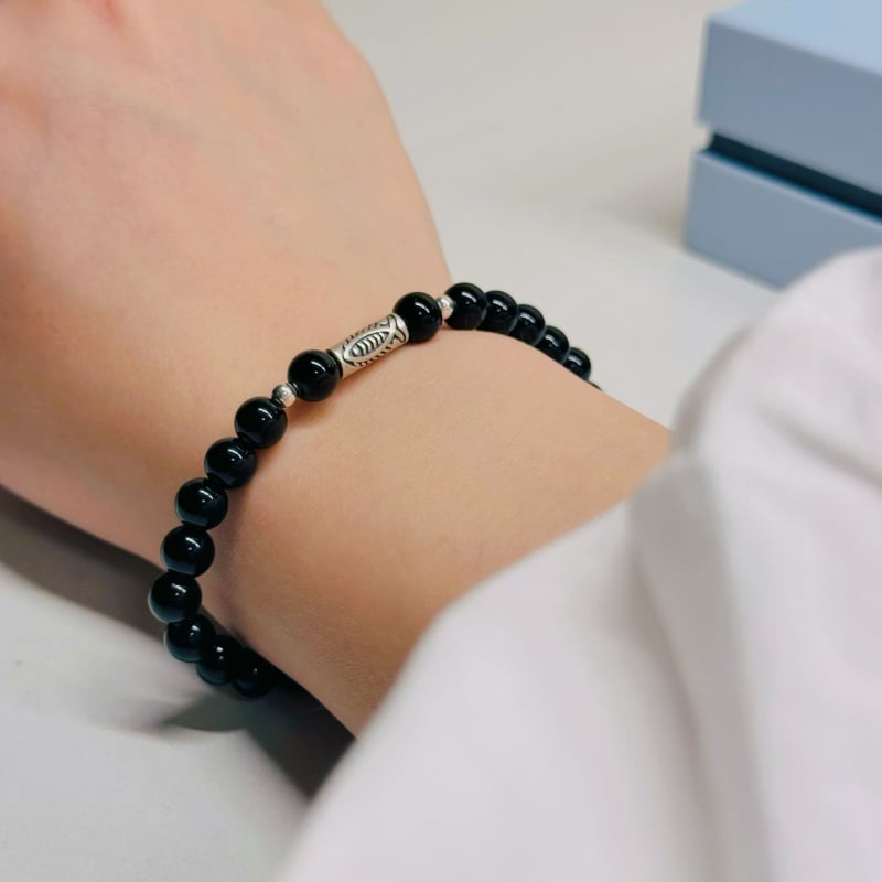 Narukvica od prirodnog obsidijana, dvostruko slojevita s kružnim perlama, ručna izrada, unisex, kineski stil, Whale Firefly Jewelry