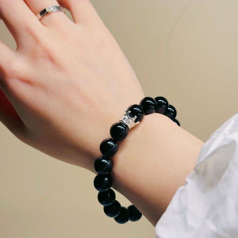 Narukvica od prirodnog obsidijana, dvostruko slojevita s kružnim perlama, ručna izrada, unisex, kineski stil, Whale Firefly Jewelry