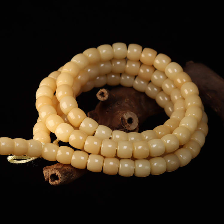 Narukvica Bodhi sjemena, cilindrične perle s ravnim rezom, polirane, 108 komada