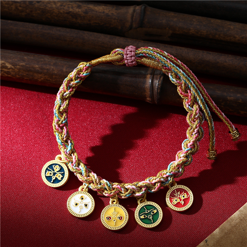 Narukvica – etnički stil, unisex, ručno pleteni Thangka konac s motivom Boga bogatstva – Qiyue