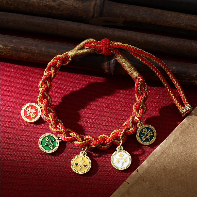 Narukvica – etnički stil, unisex, ručno pleteni Thangka konac s motivom Boga bogatstva – Qiyue