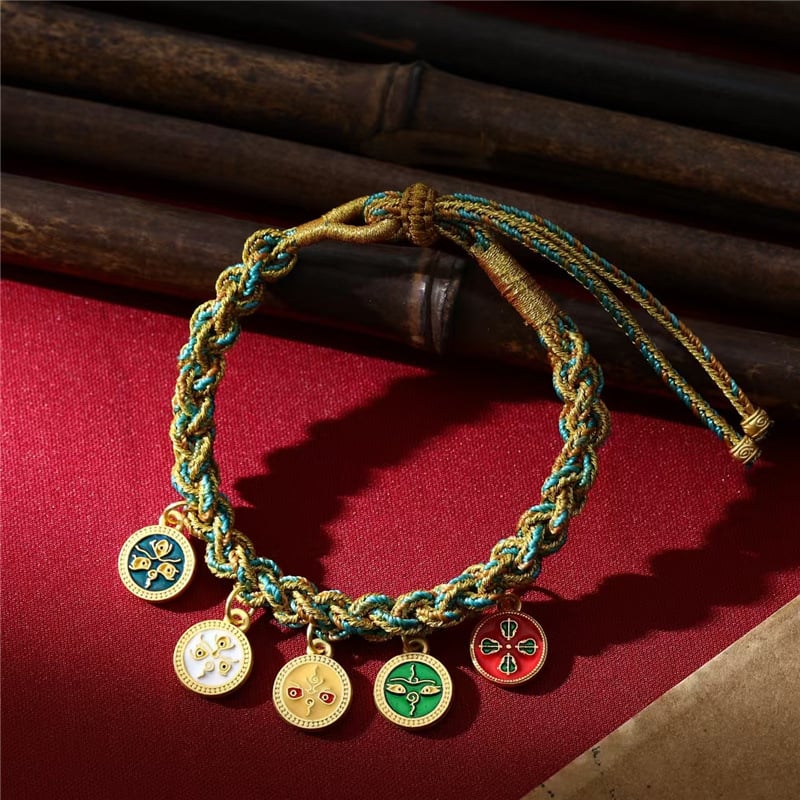 Narukvica – etnički stil, unisex, ručno pleteni Thangka konac s motivom Boga bogatstva – Qiyue