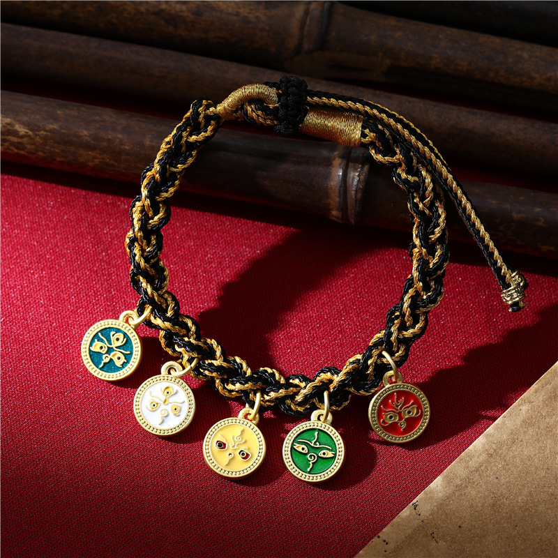 Narukvica – etnički stil, unisex, ručno pleteni Thangka konac s motivom Boga bogatstva – Qiyue