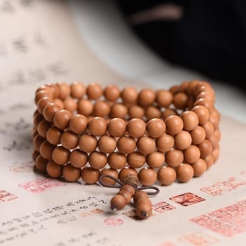 Дървена гривна с будистки мъниста, класически стил, ръчна изработка и полиране, Есен 2022