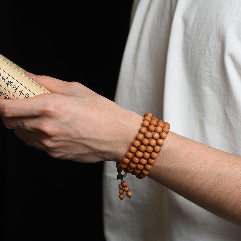 Дървена гривна с будистки мъниста, класически стил, ръчна изработка и полиране, Есен 2022