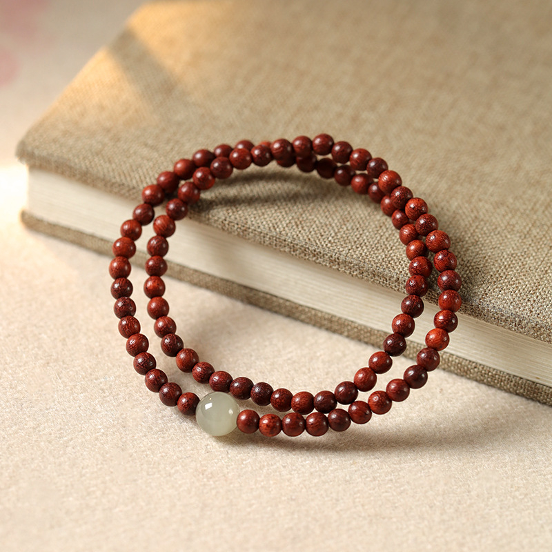 Narukvica od sandalovine u stilu nacionalnog vjetra, unisex (82 perle • manje od 4 mm • ručno pleteno • okrugle perle • sandalovina)