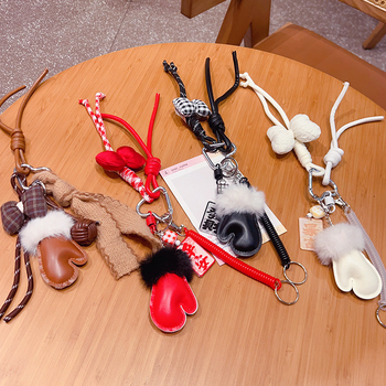 Kljucni lanac s pletenim rukavicom motívom, plast/smola, otisak, Kitty/Snoopy uzorak, GLX-1-177