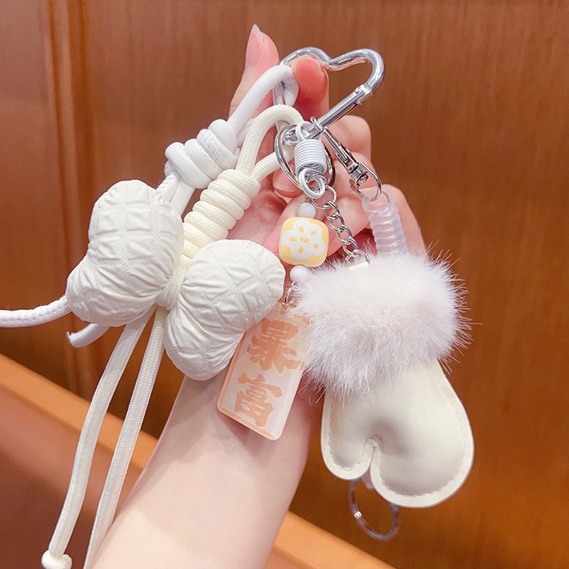 Kljucni lanac s pletenim rukavicom motívom, plast/smola, otisak, Kitty/Snoopy uzorak, GLX-1-177