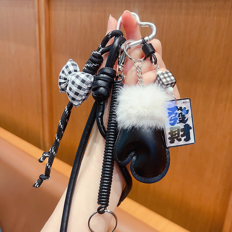 Kljucni lanac s pletenim rukavicom motívom, plast/smola, otisak, Kitty/Snoopy uzorak, GLX-1-177