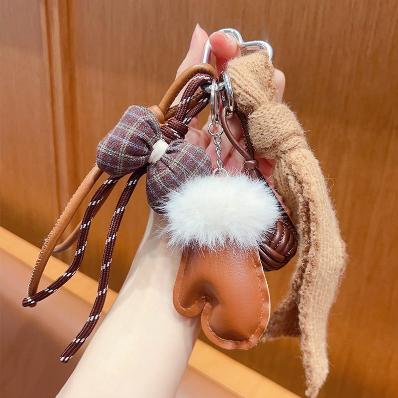 Kljucni lanac s pletenim rukavicom motívom, plast/smola, otisak, Kitty/Snoopy uzorak, GLX-1-177