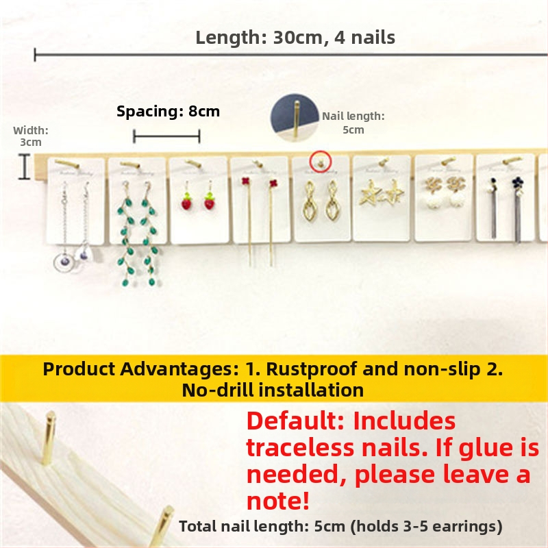 Държач за бижута за стенен монтаж, 3–5 слоя, корпус от твърдо дърво, материал TPR