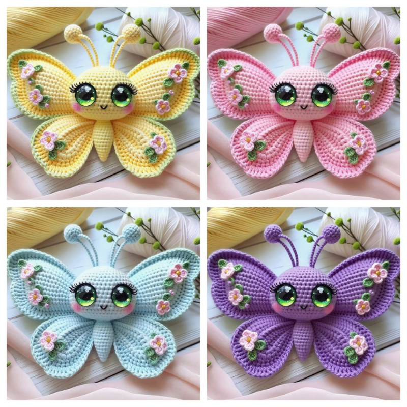 Set za kukičanje za početnike s motívom breskvinog cvijeta i leptira (materijal: vuna; tehnika: ručno kukičanje; uzorci: životinjski)