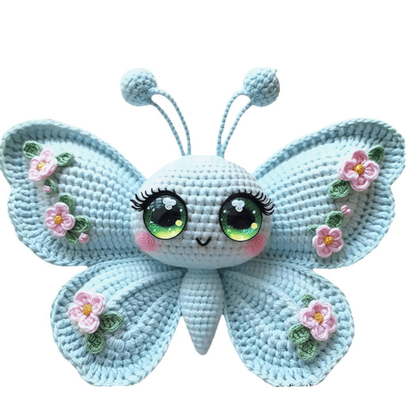 Set za kukičanje za početnike s motívom breskvinog cvijeta i leptira (materijal: vuna; tehnika: ručno kukičanje; uzorci: životinjski)