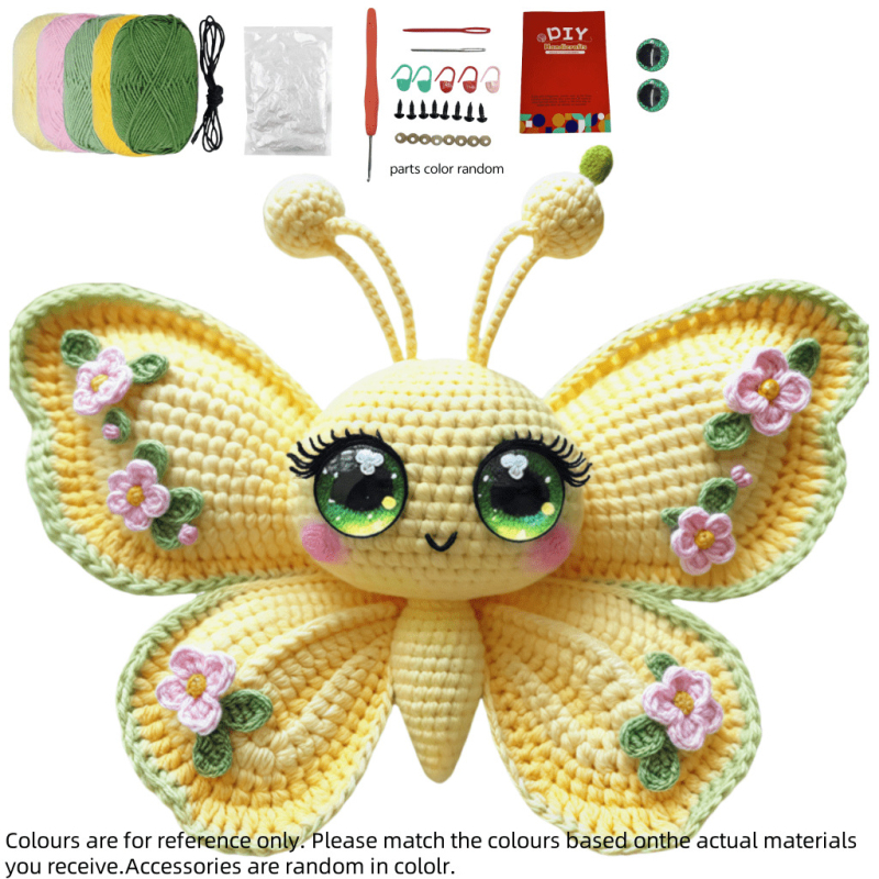 Set za kukičanje za početnike s motívom breskvinog cvijeta i leptira (materijal: vuna; tehnika: ručno kukičanje; uzorci: životinjski)