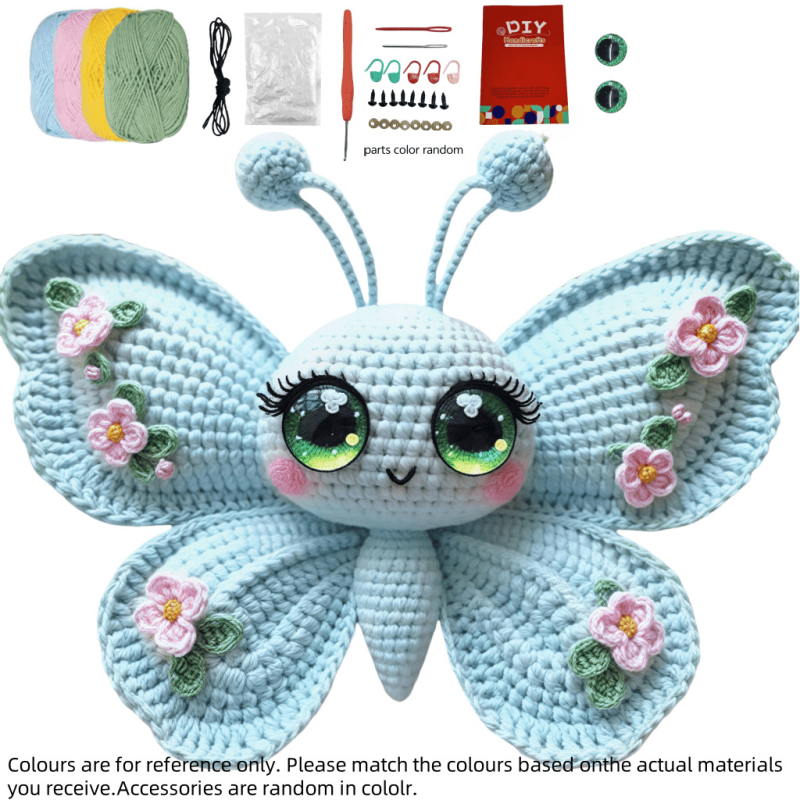 Set za kukičanje za početnike s motívom breskvinog cvijeta i leptira (materijal: vuna; tehnika: ručno kukičanje; uzorci: životinjski)