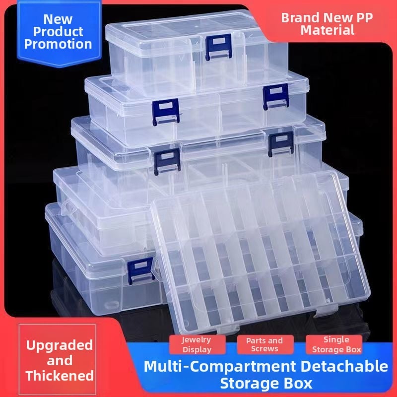 Кутия за съхранение на бижута с капак, прозрачен пластмасов корпус, прахоустойчива, с прегради за обици, винтове и лекарства