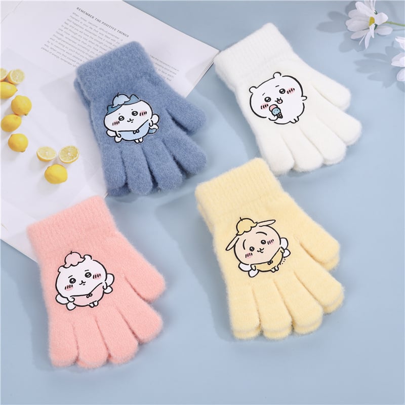 Commander bērnu adīti ziemas cimdi – silti, piecu pirkstu karikatūras motīvs, universāli