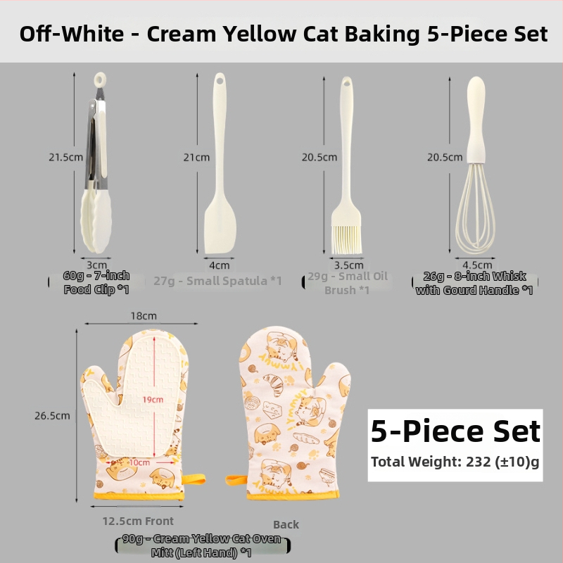 Cepšanas cimdi no kokvilnas un silikona, karikatūras kaķēna raksts, 5 gab. komplekts, pielāgojami