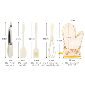 Cepšanas cimdi no silikona, pretapdegumu, kartēts kaķēna motīvs, kokvilnas-silikona materiāls, mūsdienīgs minimālisma stils, pielāgojams