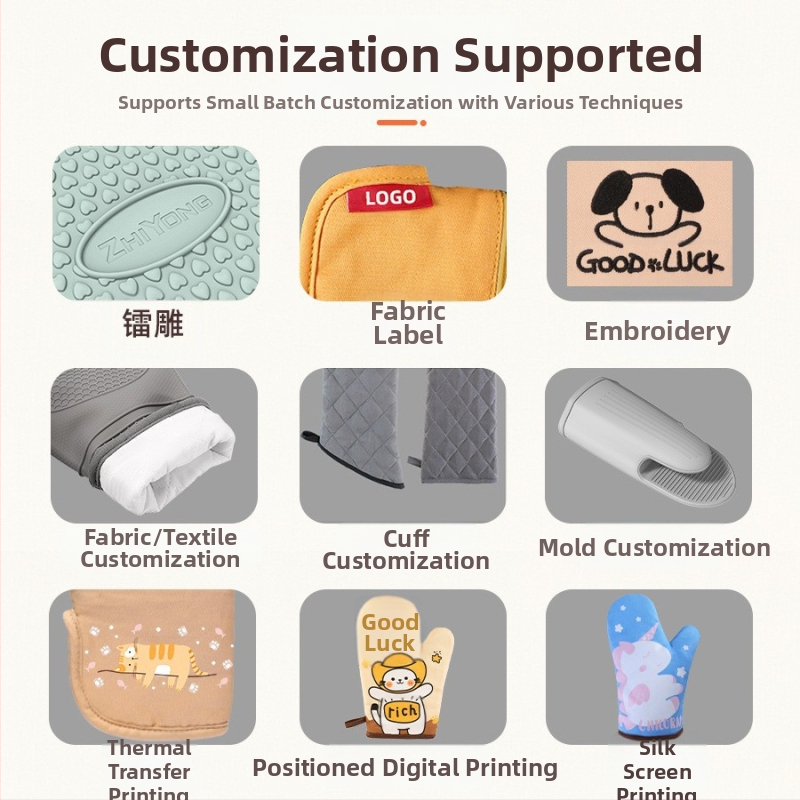 Cepšanas cimdi no silikona, pretapdegumu, kartēts kaķēna motīvs, kokvilnas-silikona materiāls, mūsdienīgs minimālisma stils, pielāgojams