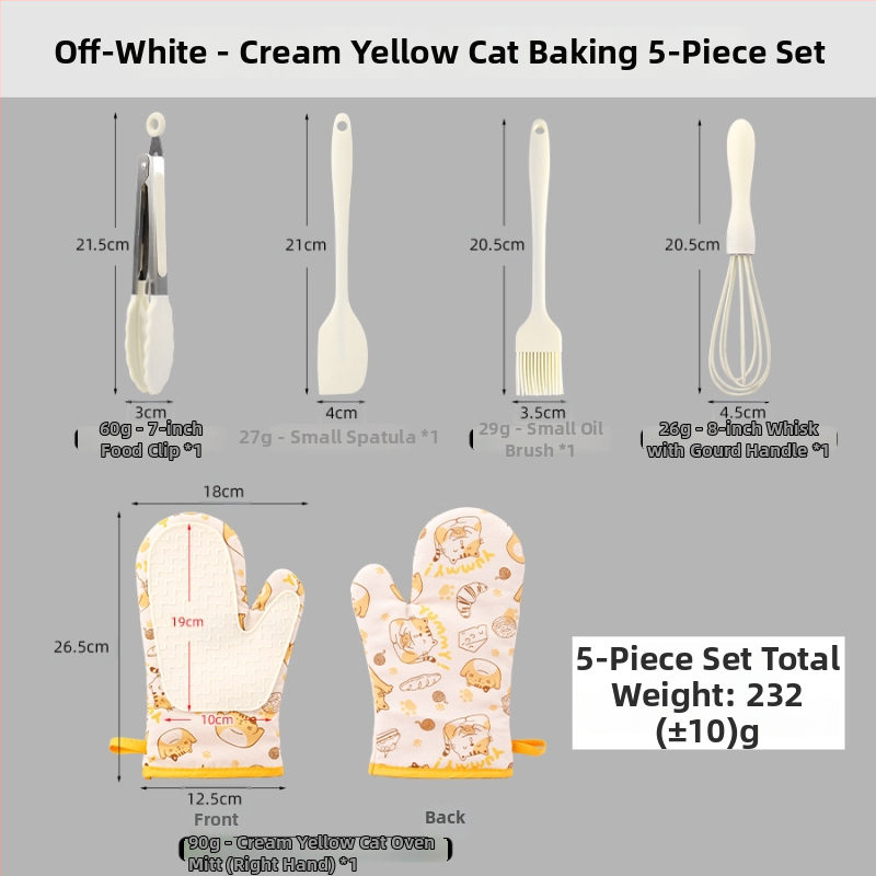 Cepšanas cimdi no silikona, pretapdegumu, kartēts kaķēna motīvs, kokvilnas-silikona materiāls, mūsdienīgs minimālisma stils, pielāgojams