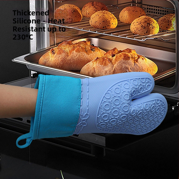 Izolētas silikona virtuves cimdi, īss divpirkstu dizains, pretapdeguma, pretslīdes, ar kokvilnas oderi