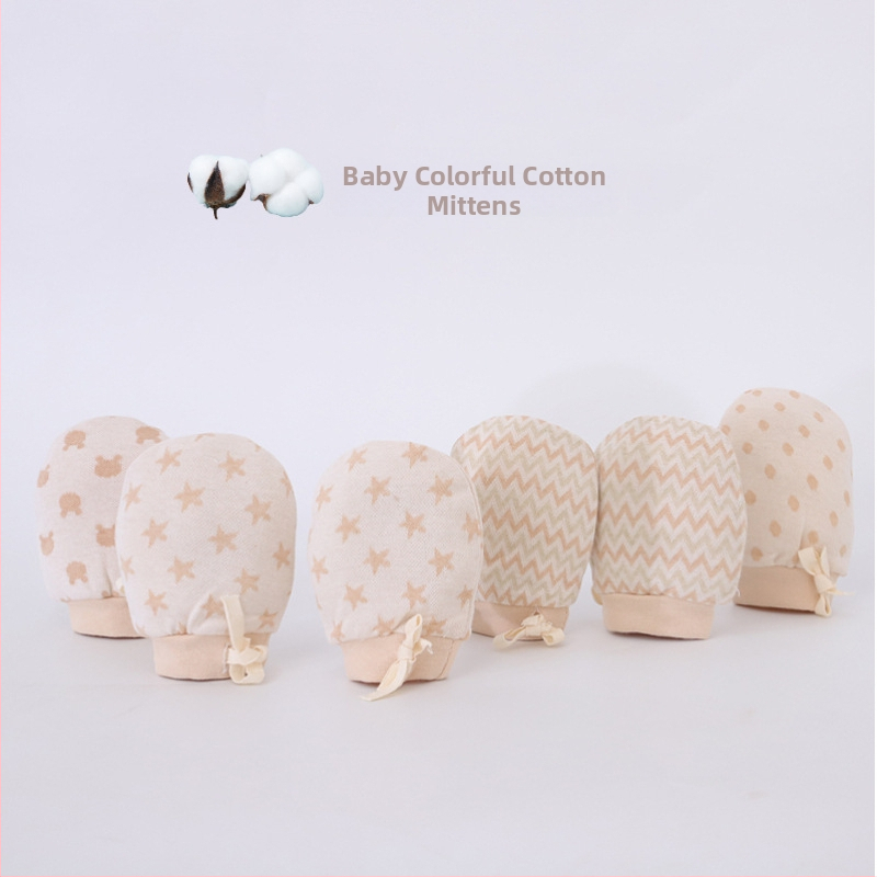 Bērnu anti-skrāpju adīti kokvilnas cimdi zīdaiņiem, regulējami, jacquard raksts, unisex, Swan's horn